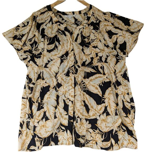 Rose + Olive Button Up Tunic Womens 2X Brown Black Floral Flutter Sleeves Boho - Picture 1 of 10